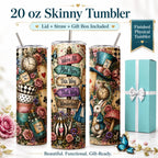 Wonderland 20 oz Skinny Tumbler, Alice Inspired Gift Cup with Lid and Straw