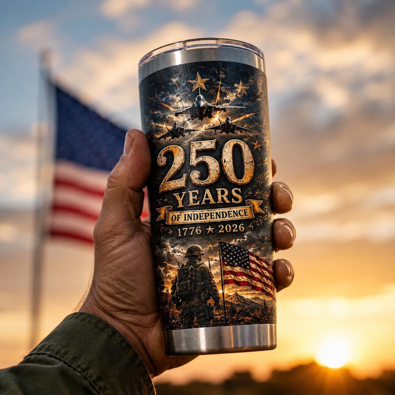 America 250 Anniversary Patriotic Leakproof Tumbler Stainless Steel American Flag Liberty Bell Cup Gift Military Veteran, Father's Day Gifts
