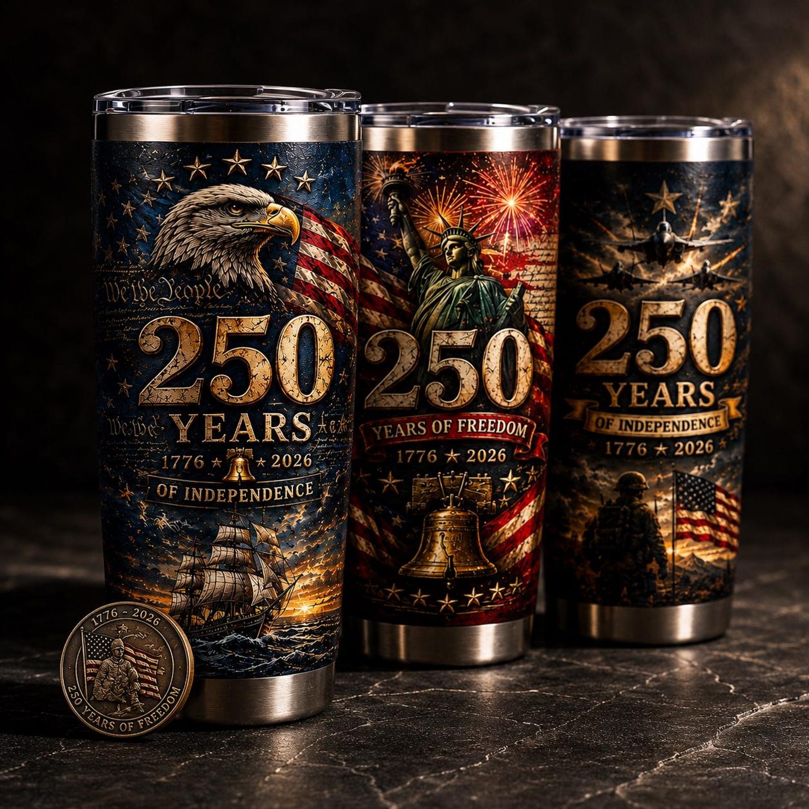 America 250 Anniversary Patriotic Leakproof Tumbler Stainless Steel American Flag Liberty Bell Cup Gift Military Veteran, Father's Day Gifts