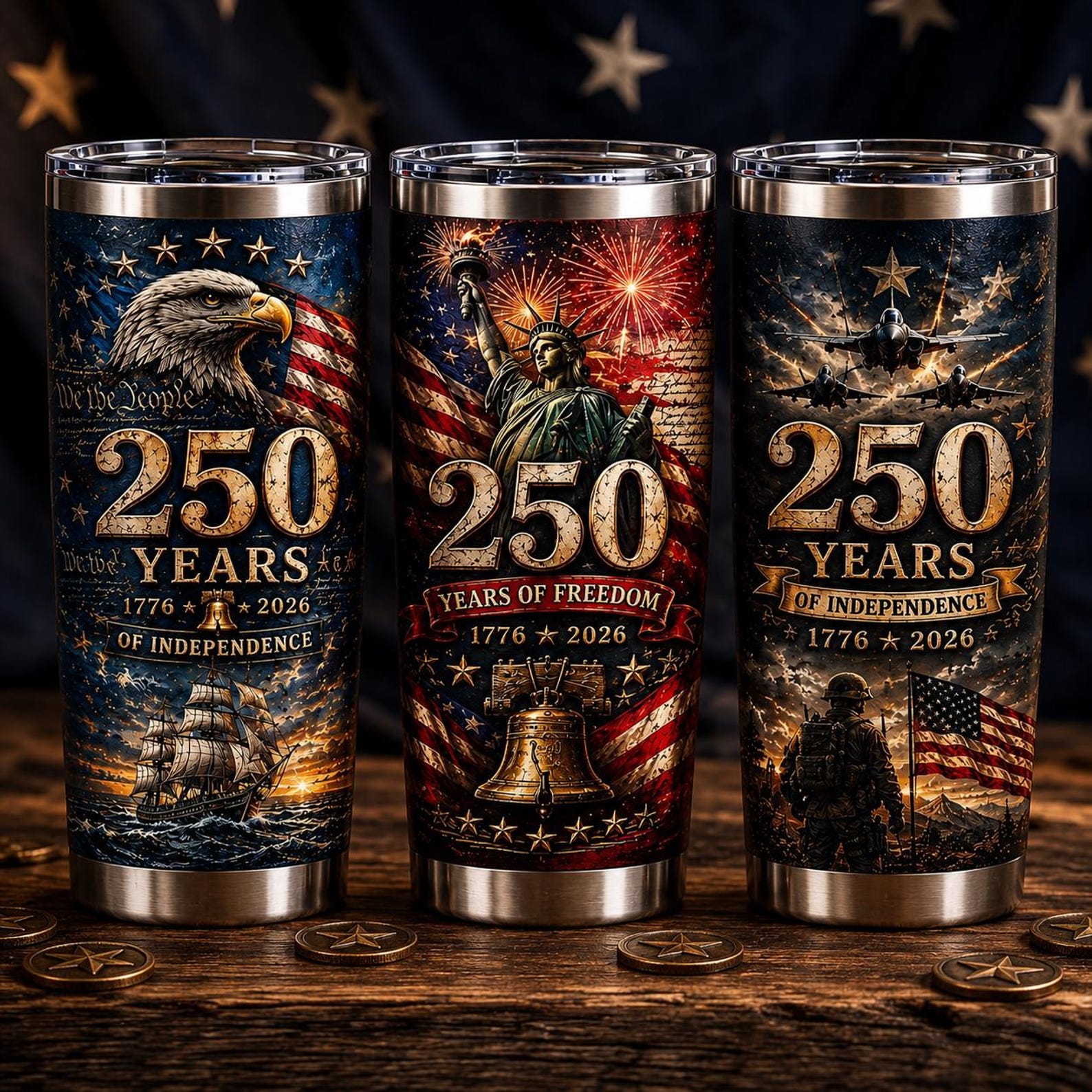 America 250 Anniversary Patriotic Leakproof Tumbler Stainless Steel American Flag Liberty Bell Cup Gift Military Veteran, Father's Day Gifts