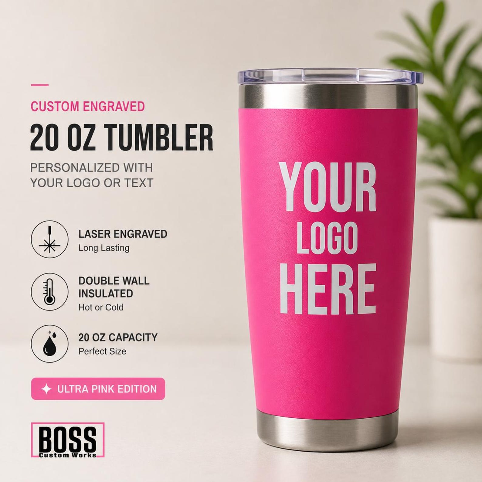 Personalized Engraved 20oz Tumbler, ADD YOUR LOGO, Wholesale Tumblers, Laser Engraved Cup, Cooperate Gift, Powder Coated, Bulk Tumblers.