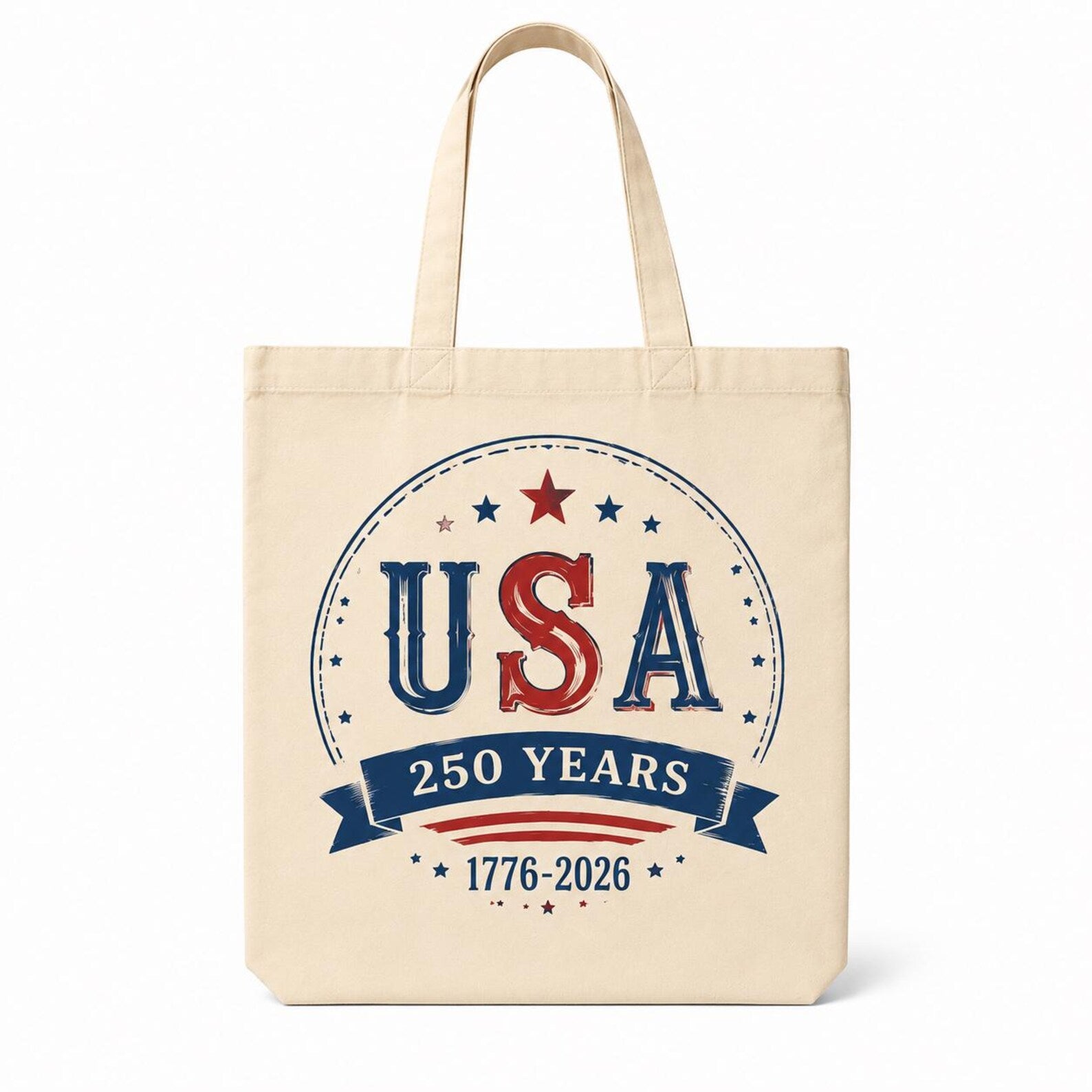 Vintage USA 250th Anniversary Tote Bag - Retro American Flag Canvas Shopper