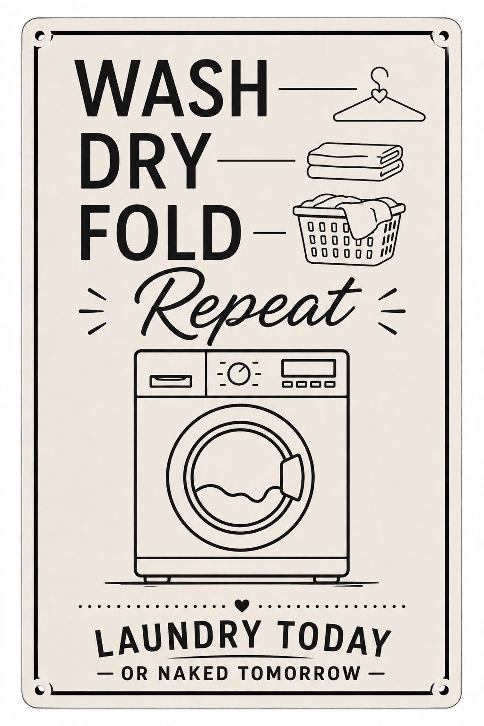 Custom Wash Dry Fold Repeat Laundry Room Metal Sign Funny Laundry Today Or Naked Tomorrow Wall Decor Farmhouse Laundry Decor