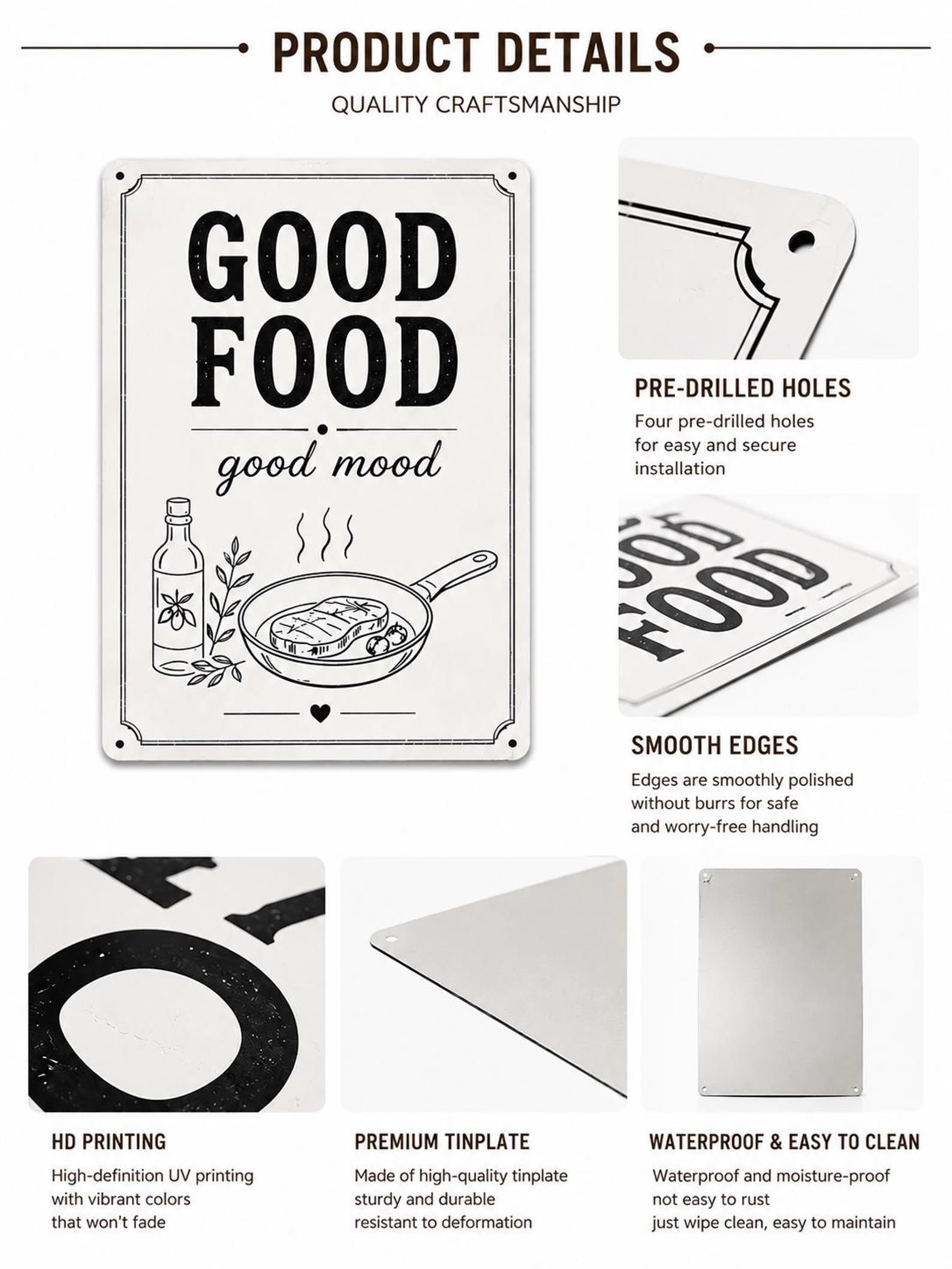 Good Food Mood Metal Sign: Farmhouse Kitchen Wall Decor, Rustic Food Lover Art
