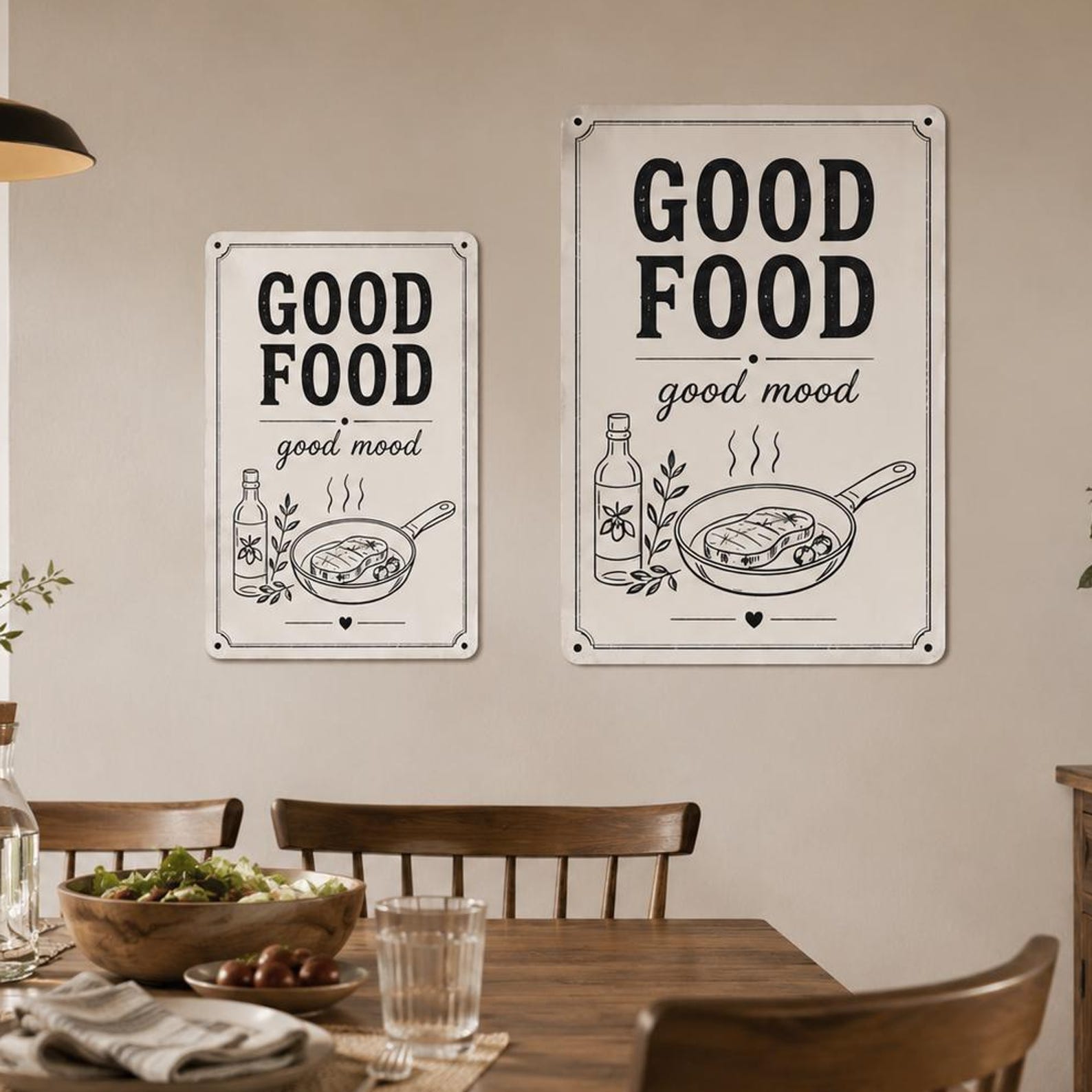 Good Food Mood Metal Sign: Farmhouse Kitchen Wall Decor, Rustic Food Lover Art