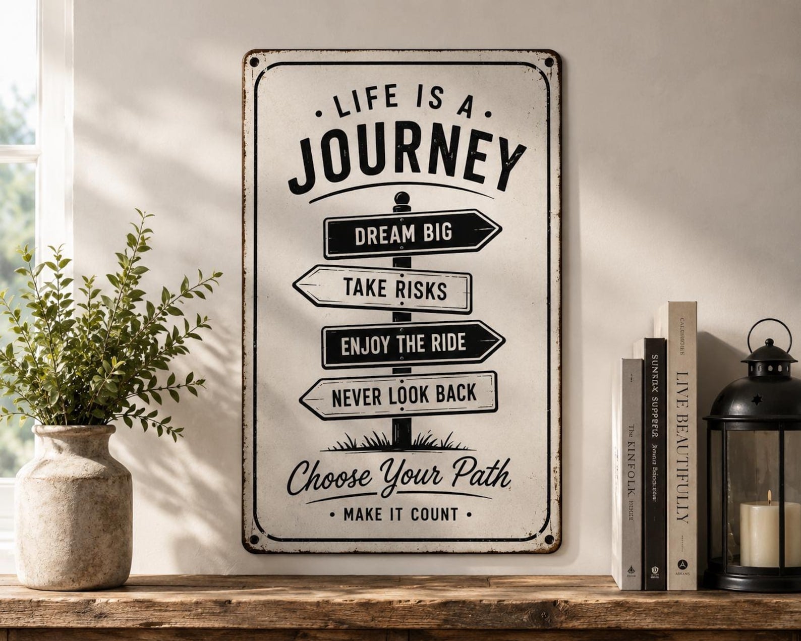 Life Is A Journey Metal Sign: Dream Big, Take Risks Wall Decor