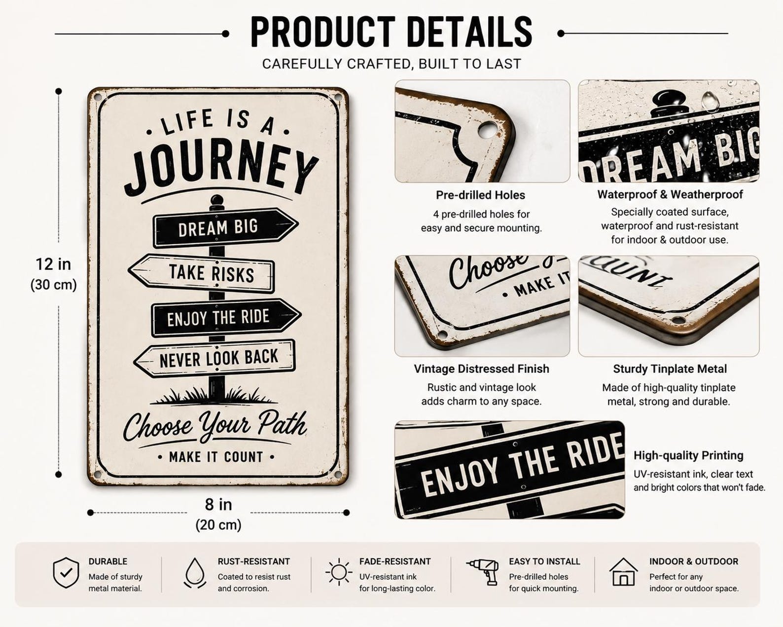 Life Is A Journey Metal Sign: Dream Big, Take Risks Wall Decor