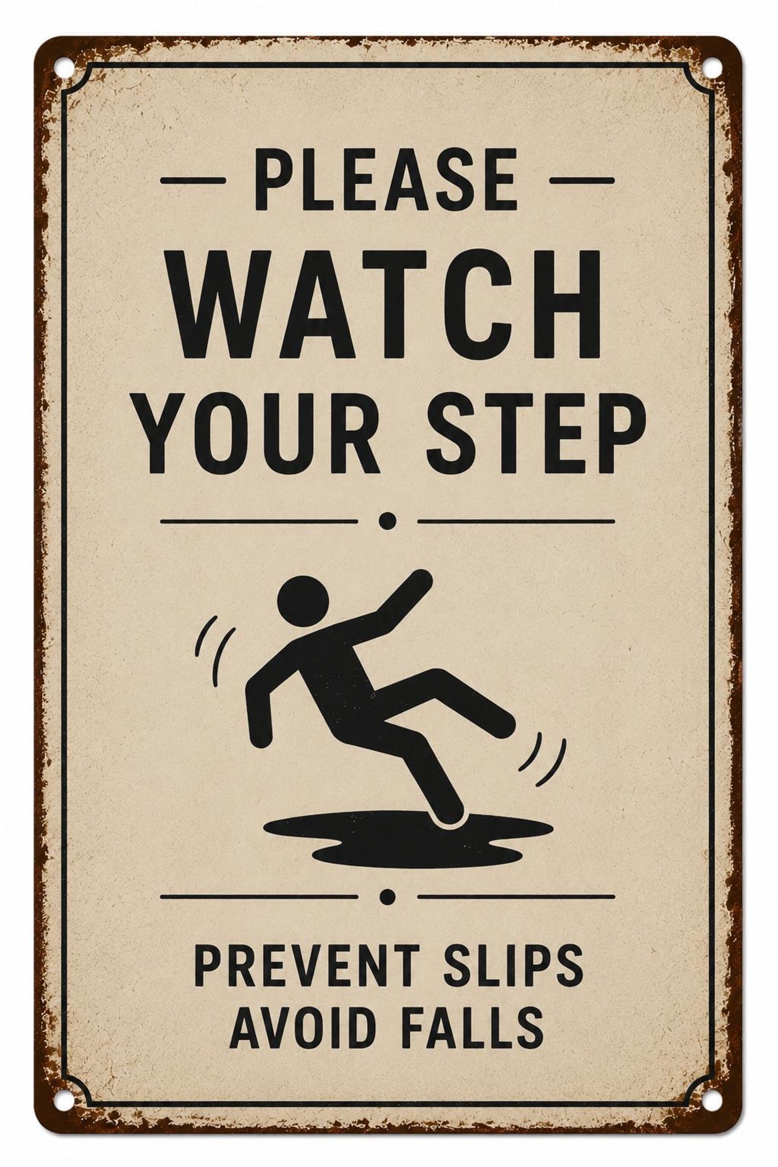 Watch Your Step Metal Sign: Vintage Safety Warning, Prevent Slips, Avoid Falls, Industrial Decor