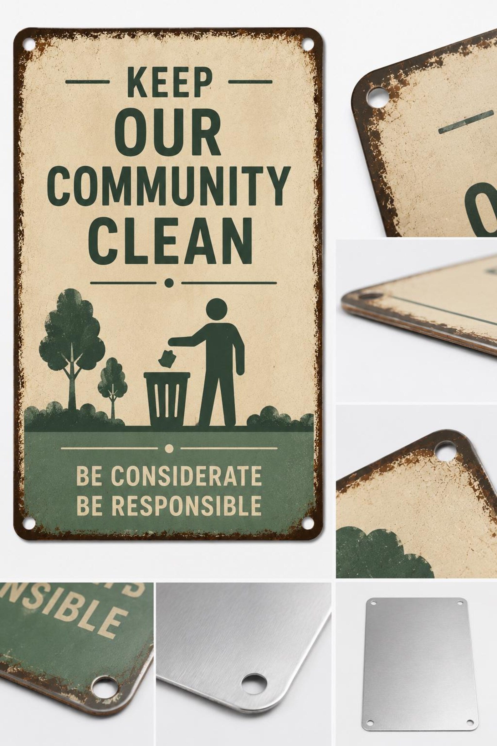 Keep Our Community Clean Metal Sign: Vintage Environmental Awareness Wall Decor