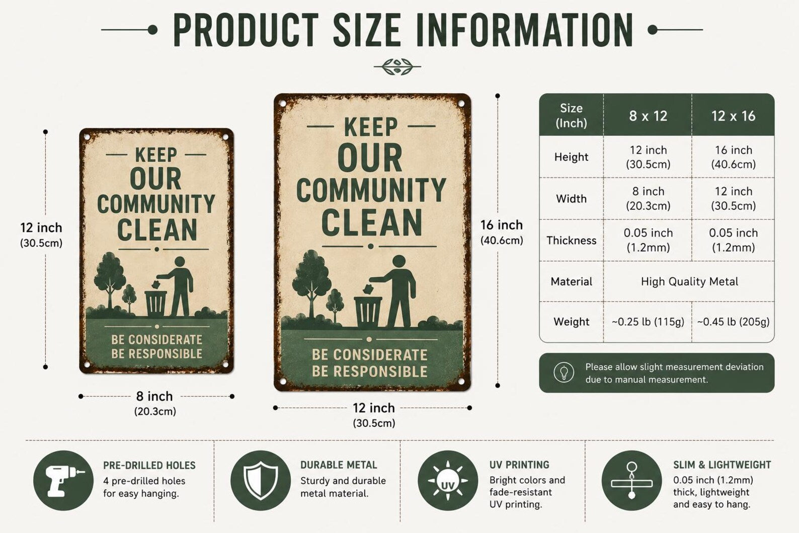 Keep Our Community Clean Metal Sign: Vintage Environmental Awareness Wall Decor