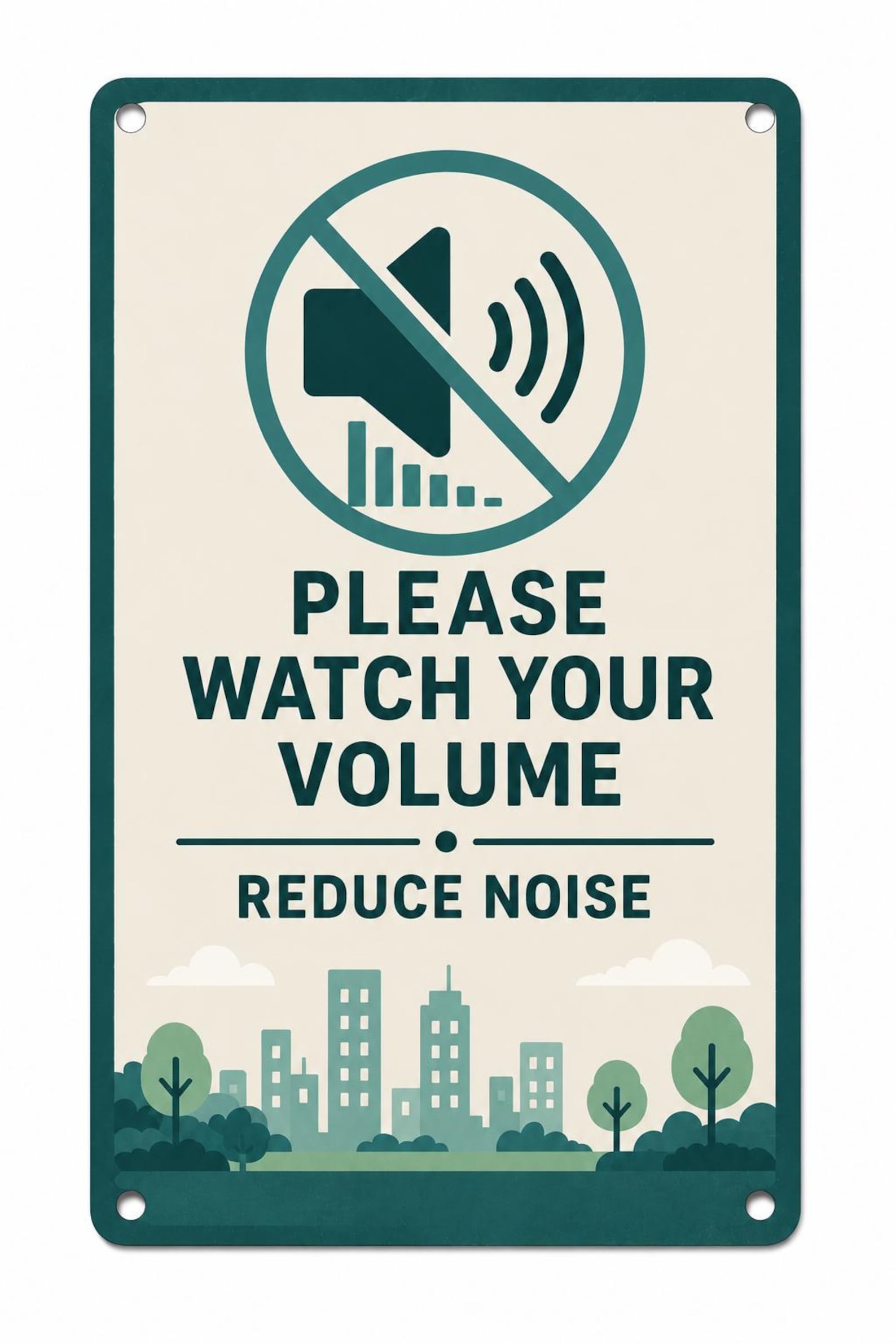 Metal Sign: Please Watch Your Volume, Reduce Noise Wall Decor Quiet Zone