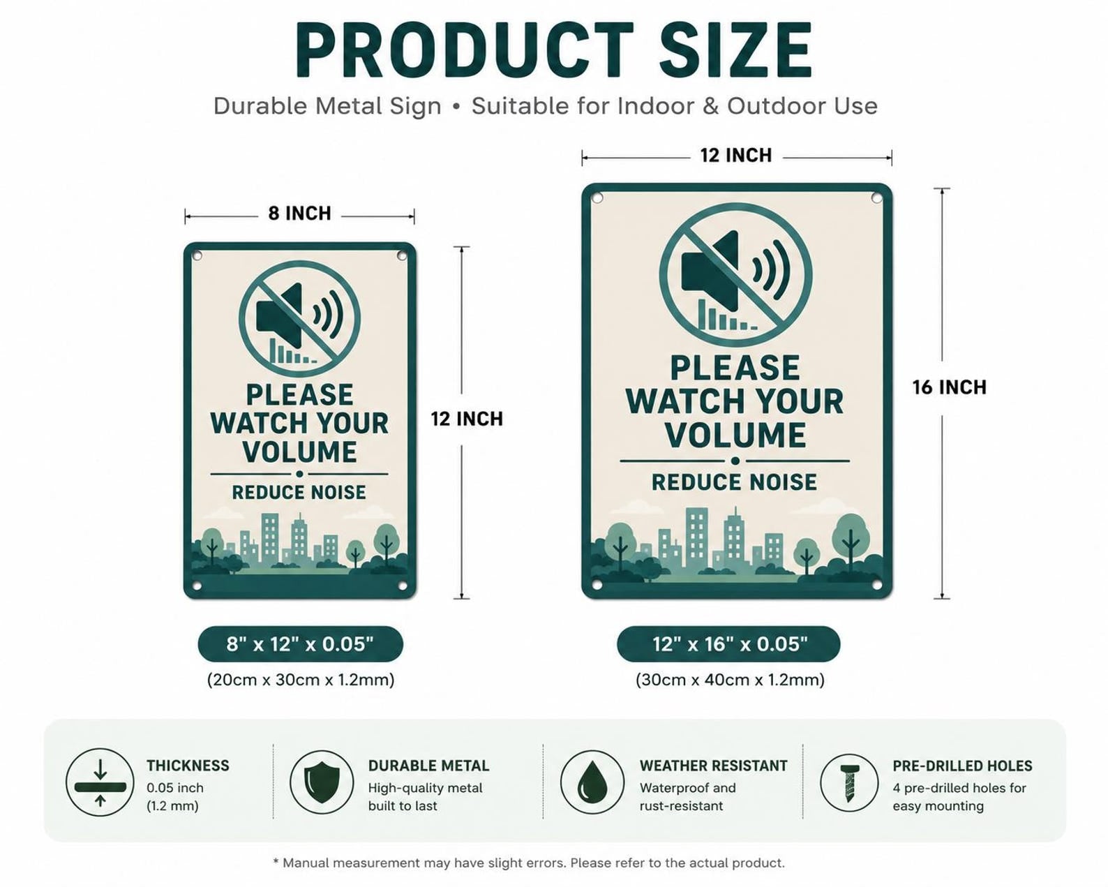 Metal Sign: Please Watch Your Volume, Reduce Noise Wall Decor Quiet Zone