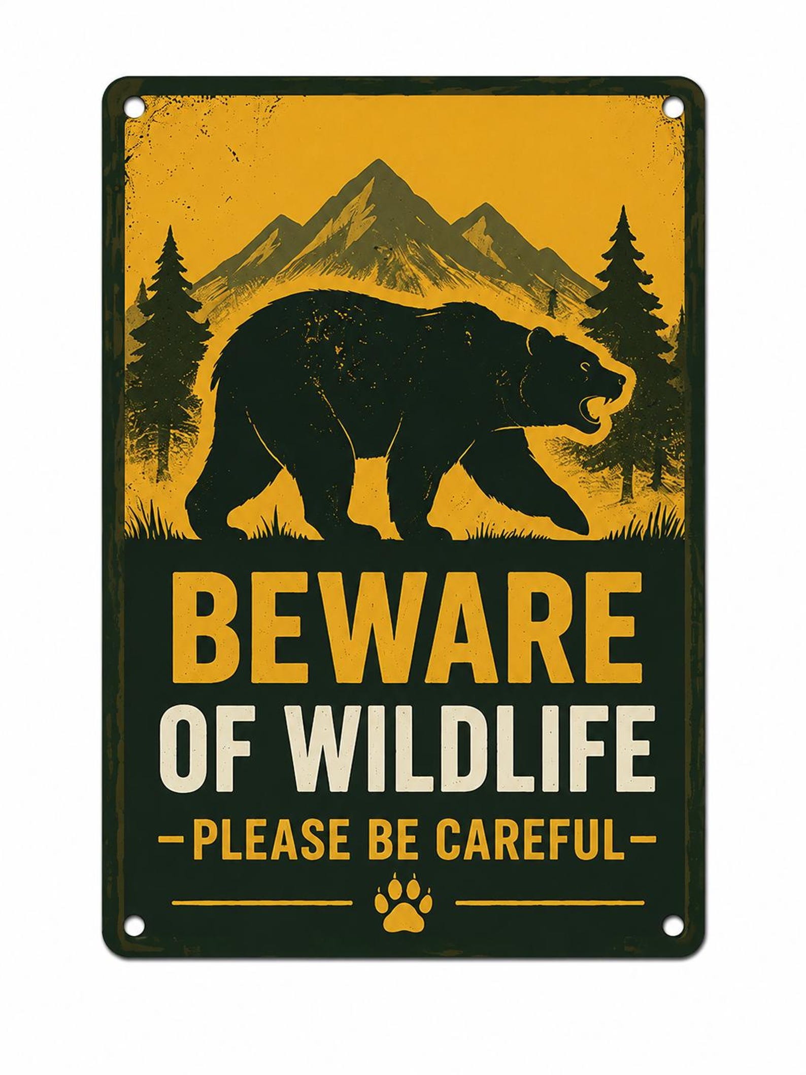 Metal Wildlife Sign: Bear Warning Rustic Cabin Decor, Forest Safety Wall Art