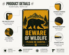 Metal Wildlife Sign: Bear Warning Rustic Cabin Decor, Forest Safety Wall Art