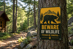 Metal Wildlife Sign: Bear Warning Rustic Cabin Decor, Forest Safety Wall Art