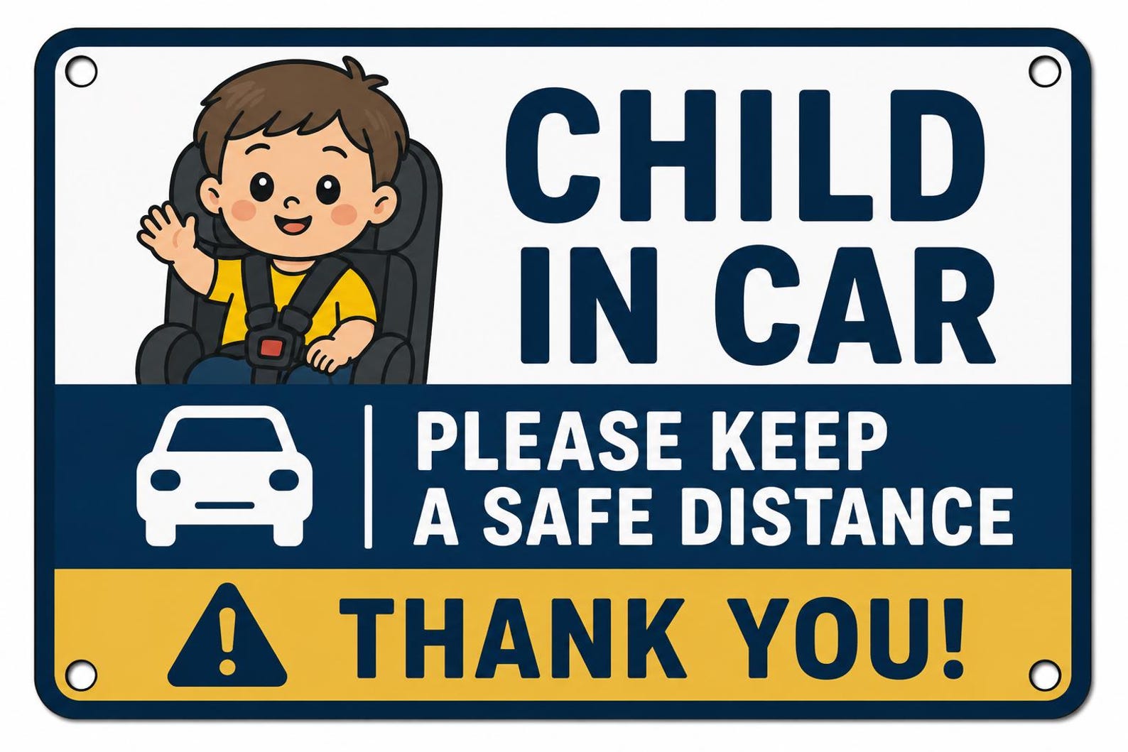 Child In Car Metal Sign: Please Keep Safe Distance, Road Safety Warning Decor