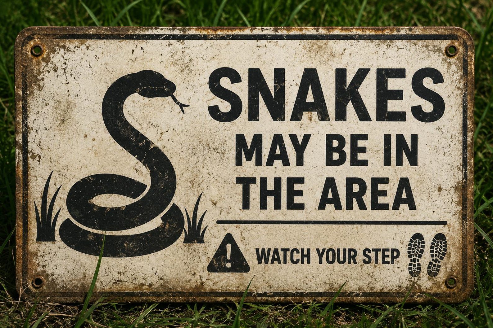 Snakes May Be In The Area Metal Sign: Rustic Wildlife Warning Decor