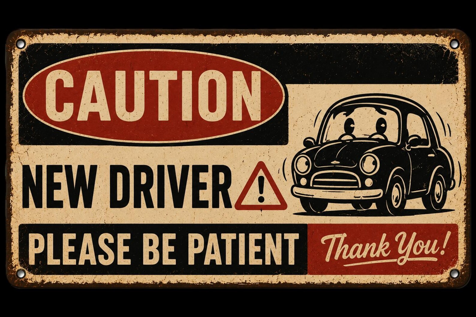 Custom New Driver Please Be Patient Metal Sign: Vintage Road Safety Warning Decor Sign