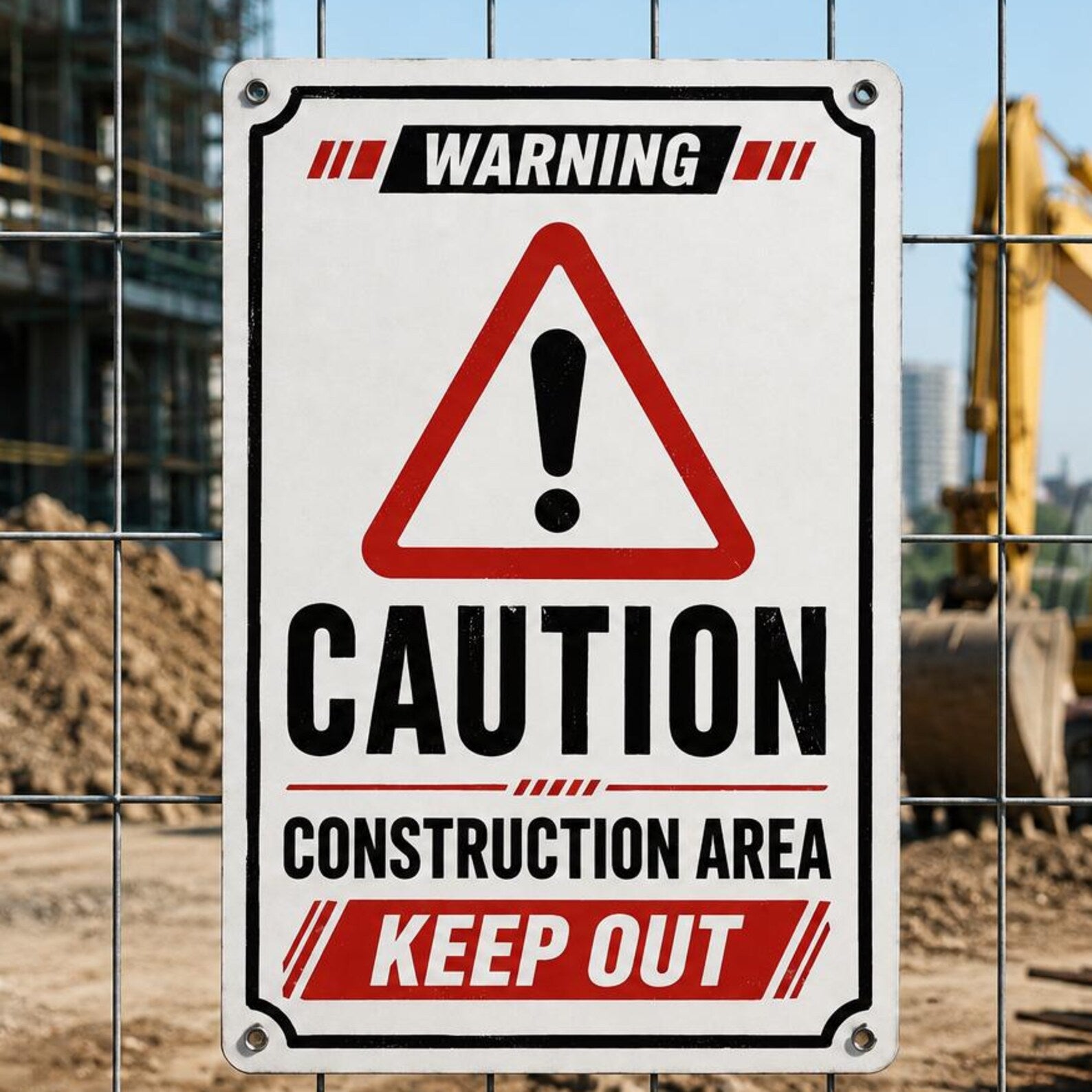 Caution Construction Area Keep Out Metal Sign – Industrial Warning Workplace Safety Plaque