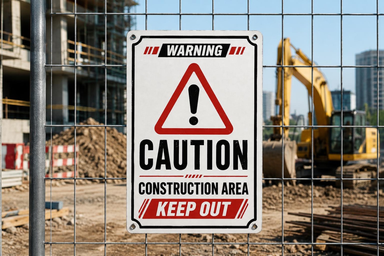 Caution Construction Area Keep Out Metal Sign – Industrial Warning Workplace Safety Plaque
