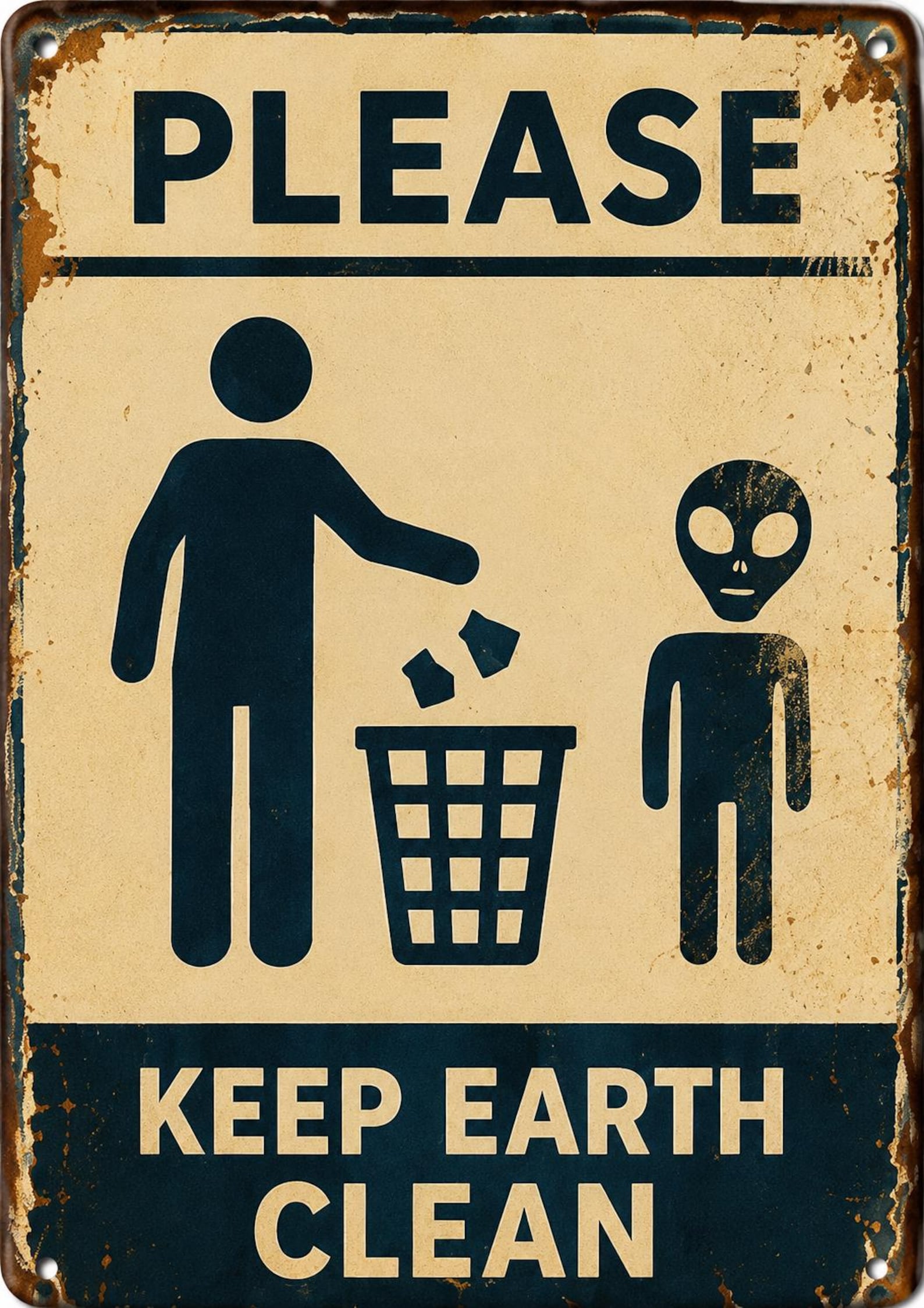Retro Alien Abduction Tin Sign, UFO Sci-Fi Wall Art, Vintage Metal Decor