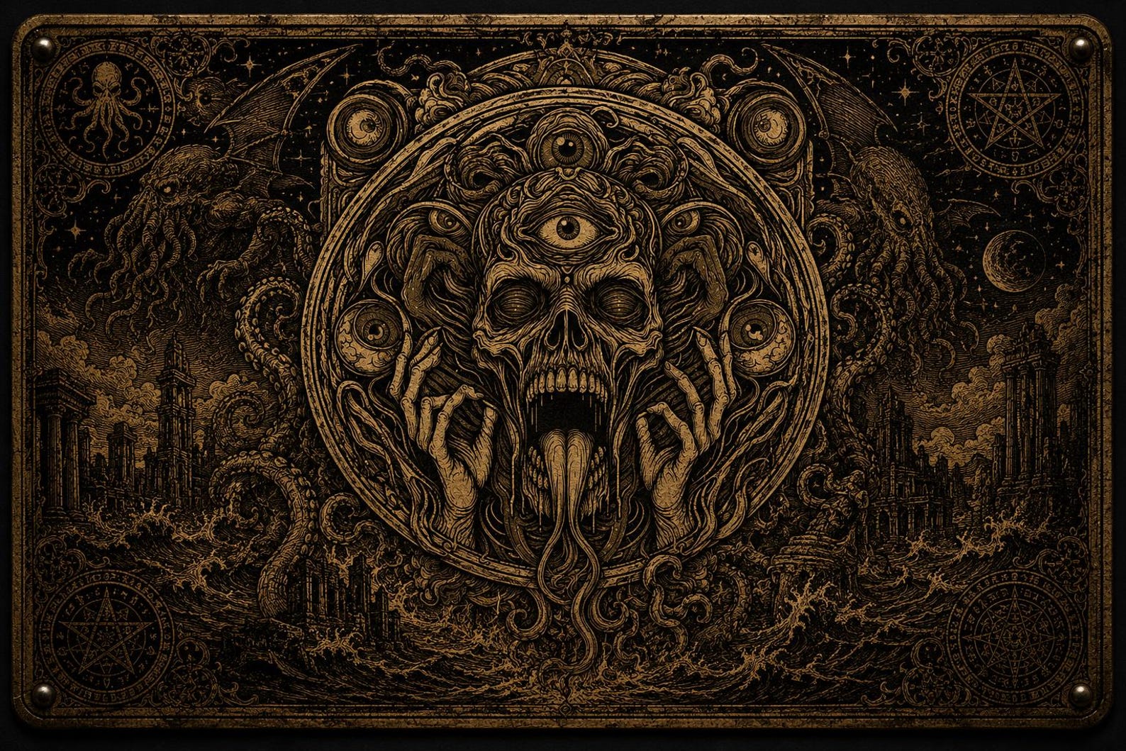 Cthulhu Metal Sign, Lovecraftian Horror Wall Decor, Eldritch Octopus Plaque, Gothic Art (8x12 inches)
