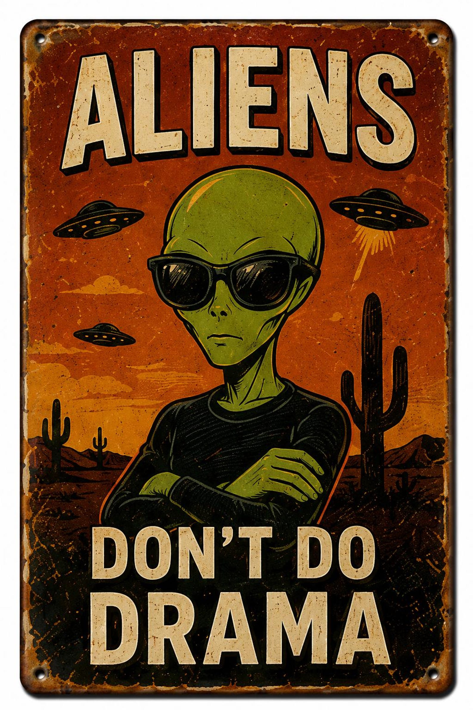 Area 51 Alien Employee of the Month Metal Tin Sign – Retro Sci-Fi Wall Decor
