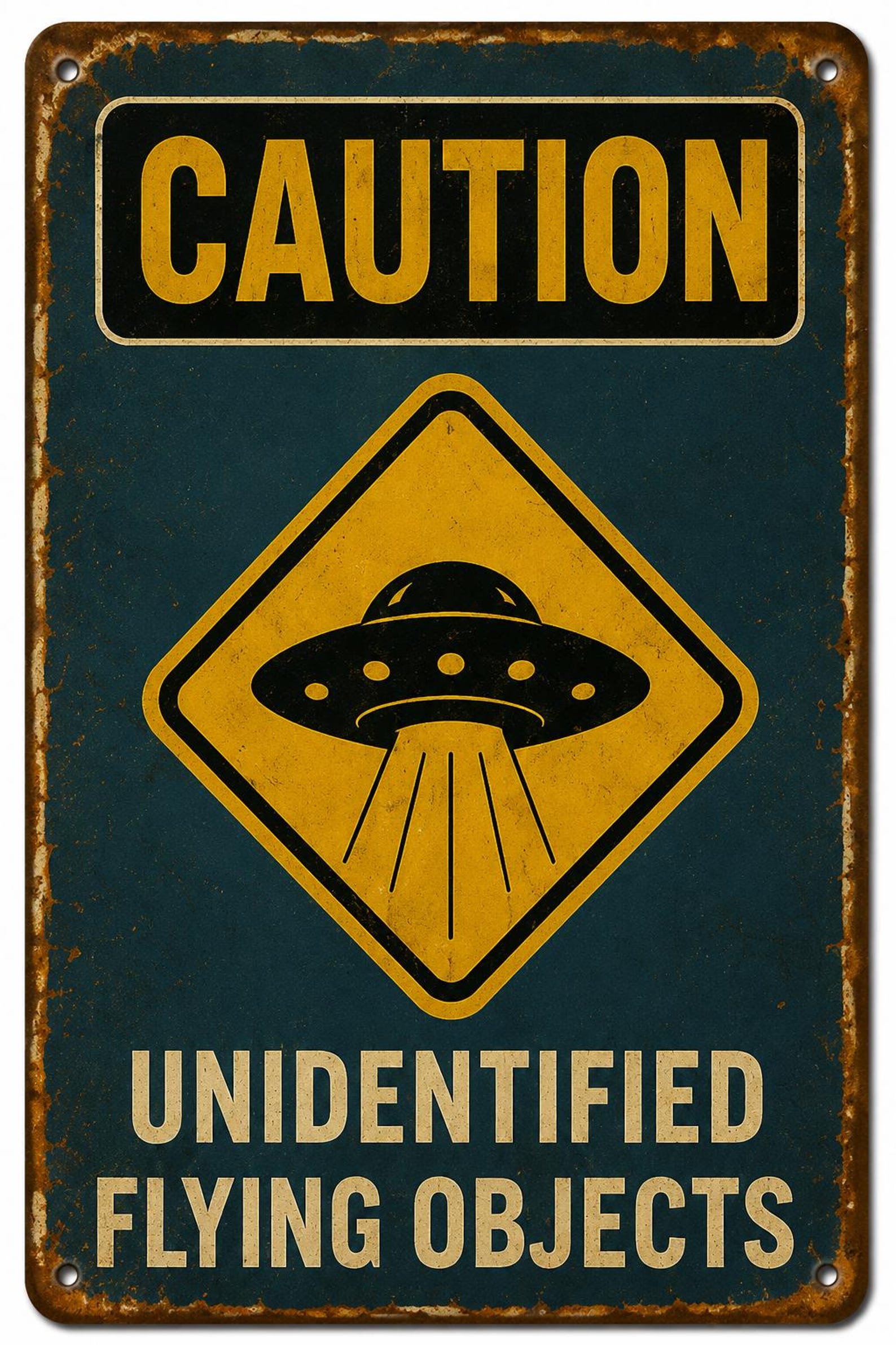 12PCS Retro UFO Metal Signs – Vintage Alien Area 51 Wall Decor