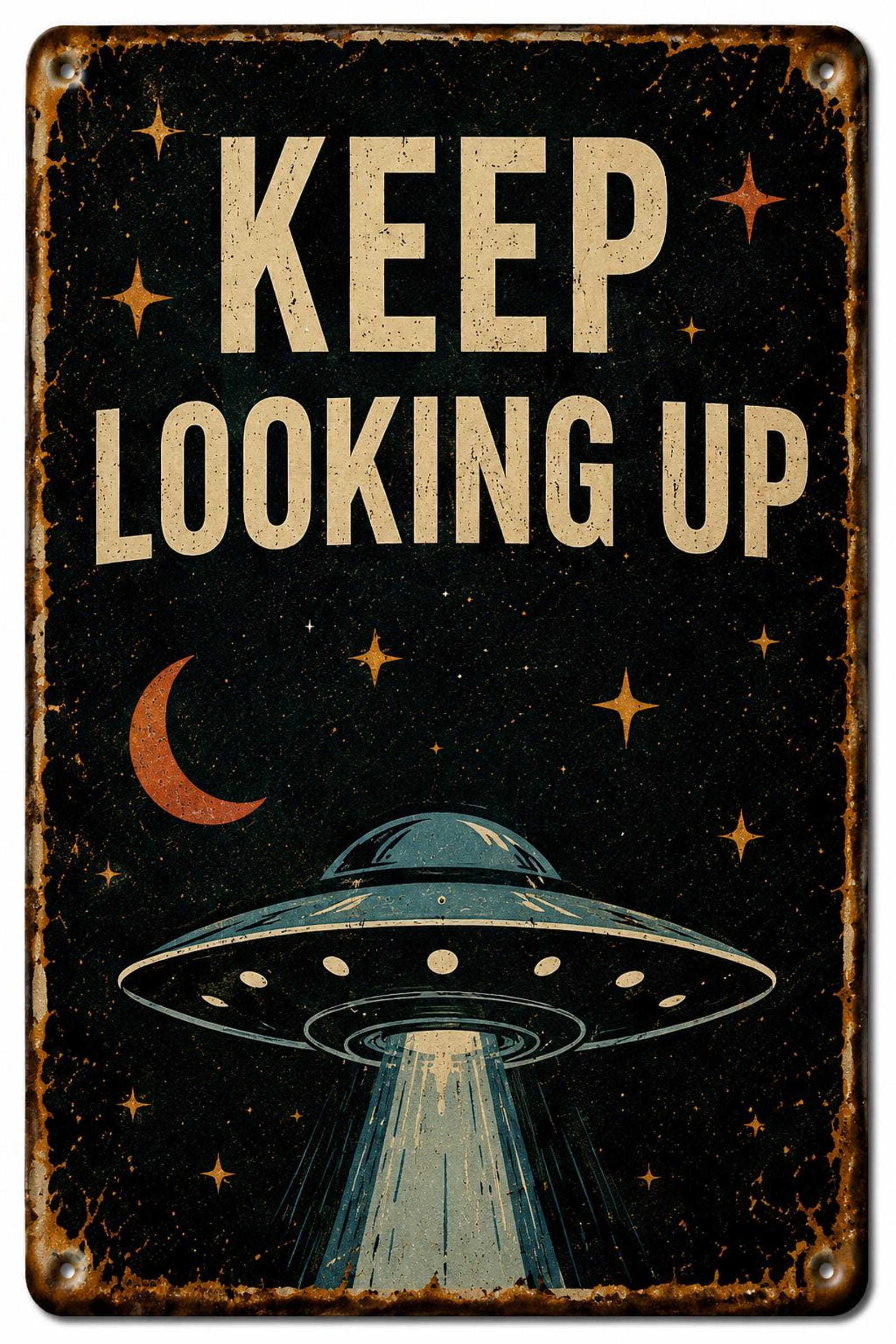 12PCS Retro UFO Metal Signs – Vintage Alien Area 51 Wall Decor
