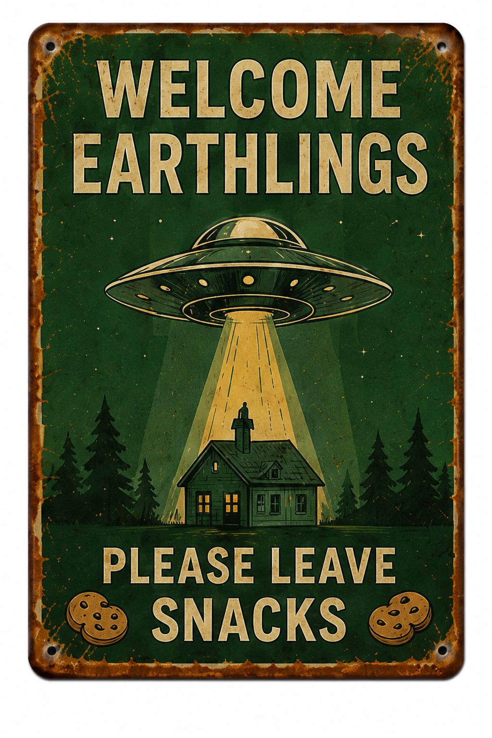 12PCS Retro UFO Metal Signs – Vintage Alien Area 51 Wall Decor