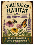 Pollinator Garden Metal Sign, Bee Butterfly Wildlife Habitat Plaque