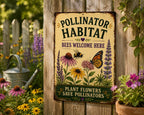 Pollinator Garden Metal Sign, Bee Butterfly Wildlife Habitat Plaque