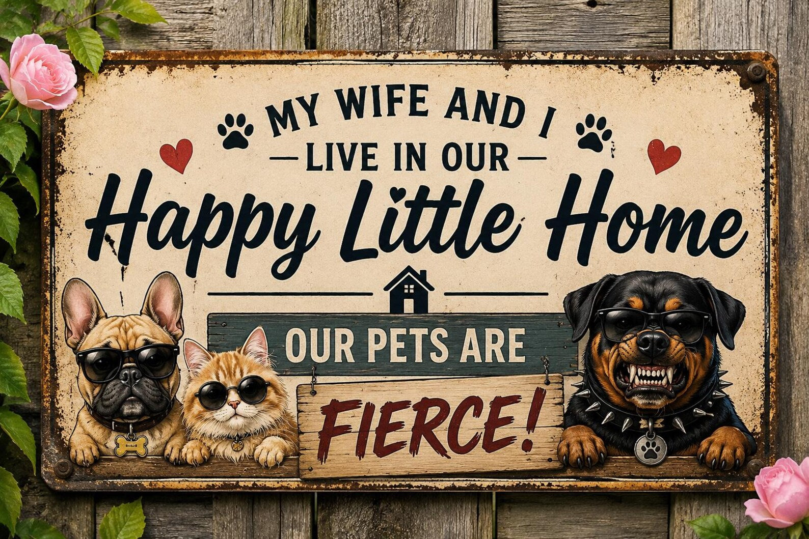 Personalized Pet Metal Sign, Vintage Farmhouse Dog Cat Decor, Custom Family Name Plaque