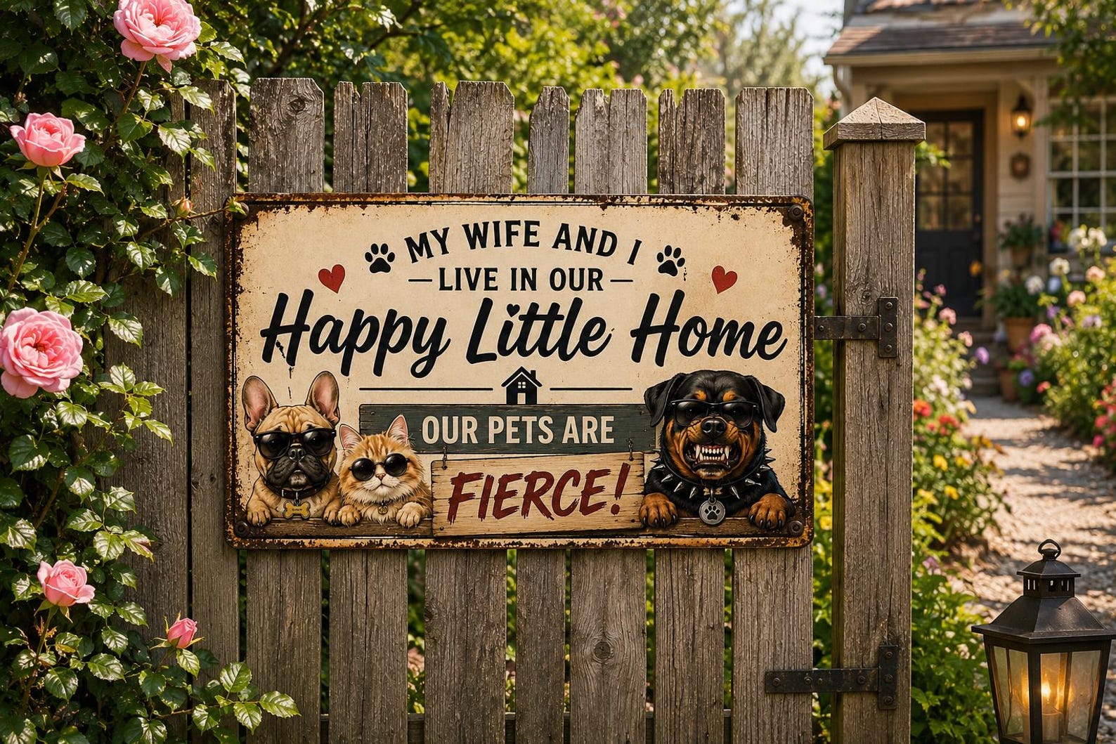 Personalized Pet Metal Sign, Vintage Farmhouse Dog Cat Decor, Custom Family Name Plaque