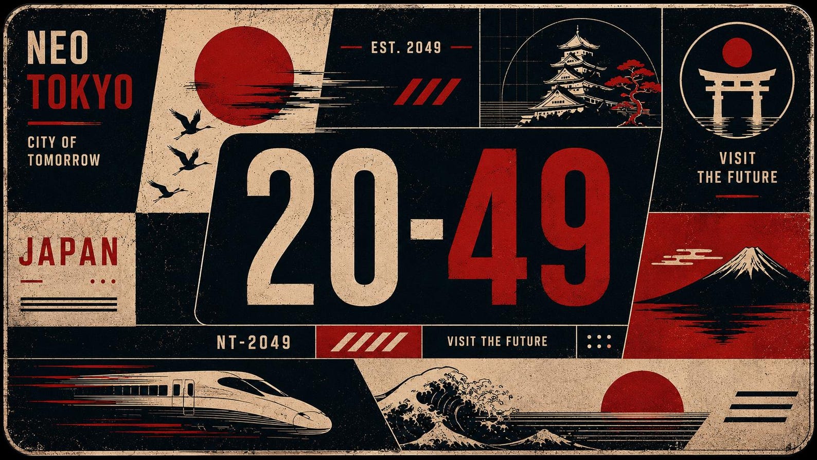 Neo Tokyo 2049 Retro Japanese License Plate Art
