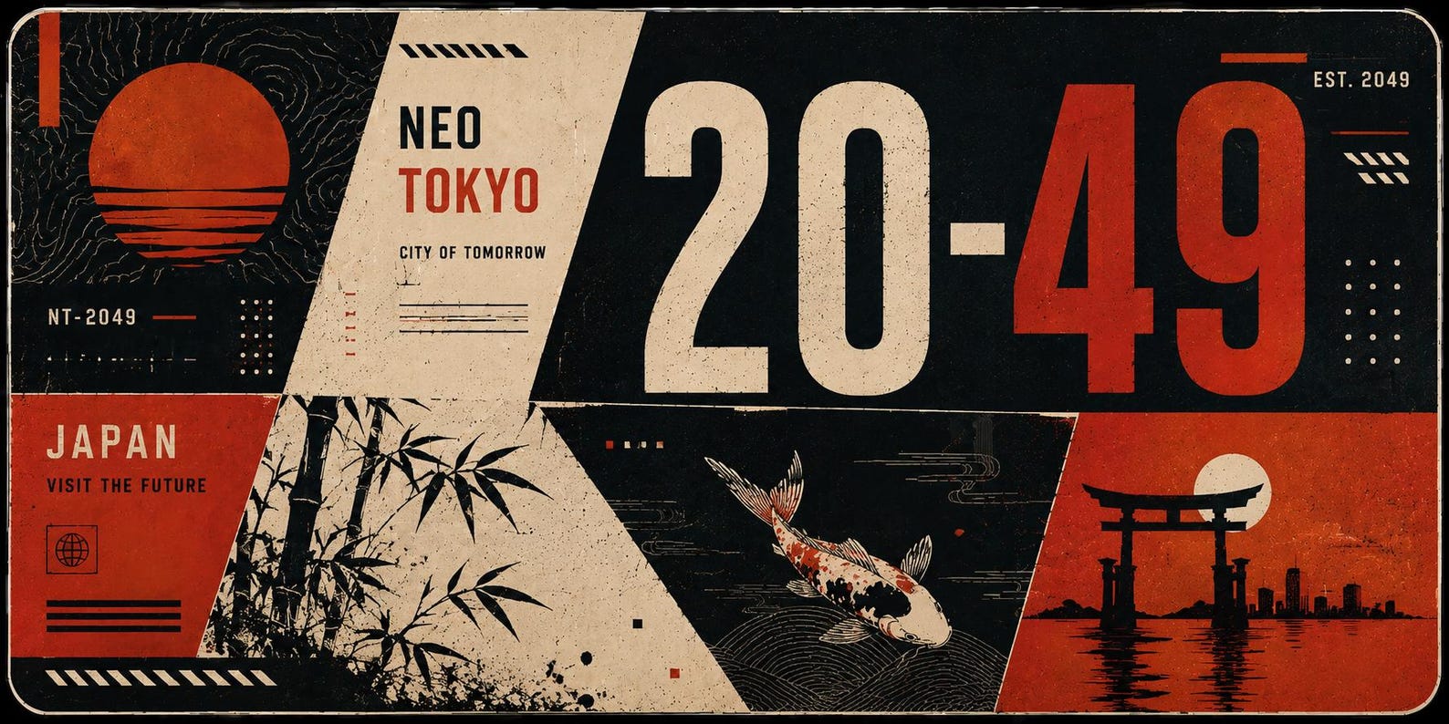 Neo Tokyo 2049 Retro Japanese License Plate Art