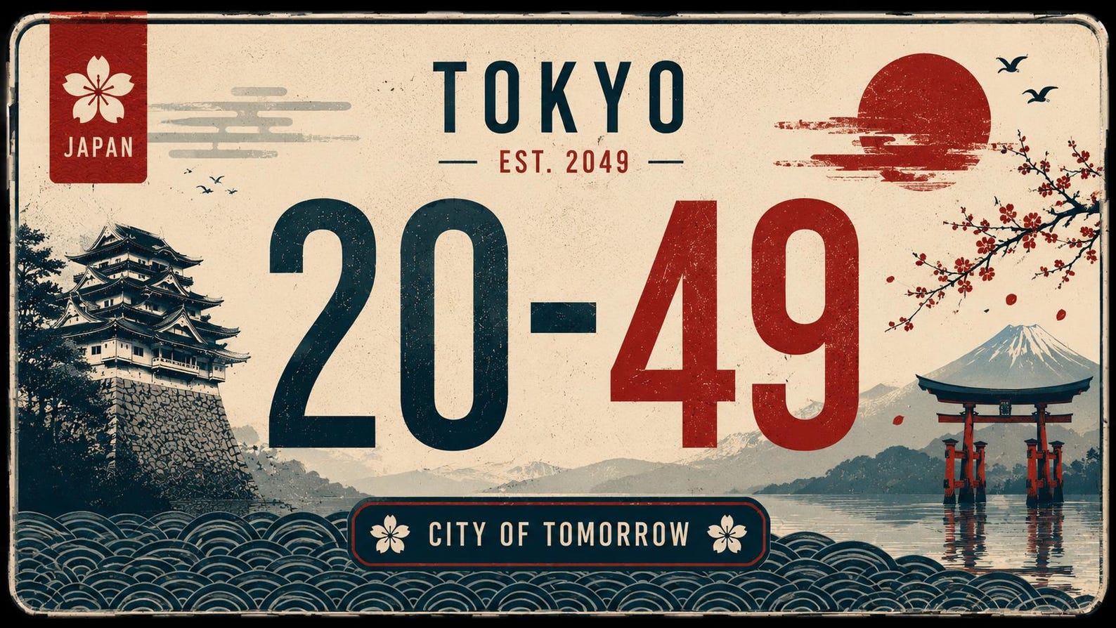 Neo Tokyo 2049 Retro Japanese License Plate Art