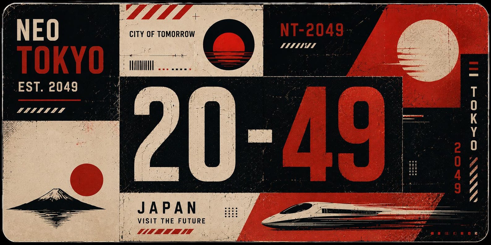 Neo Tokyo 2049 Retro Japanese License Plate Art