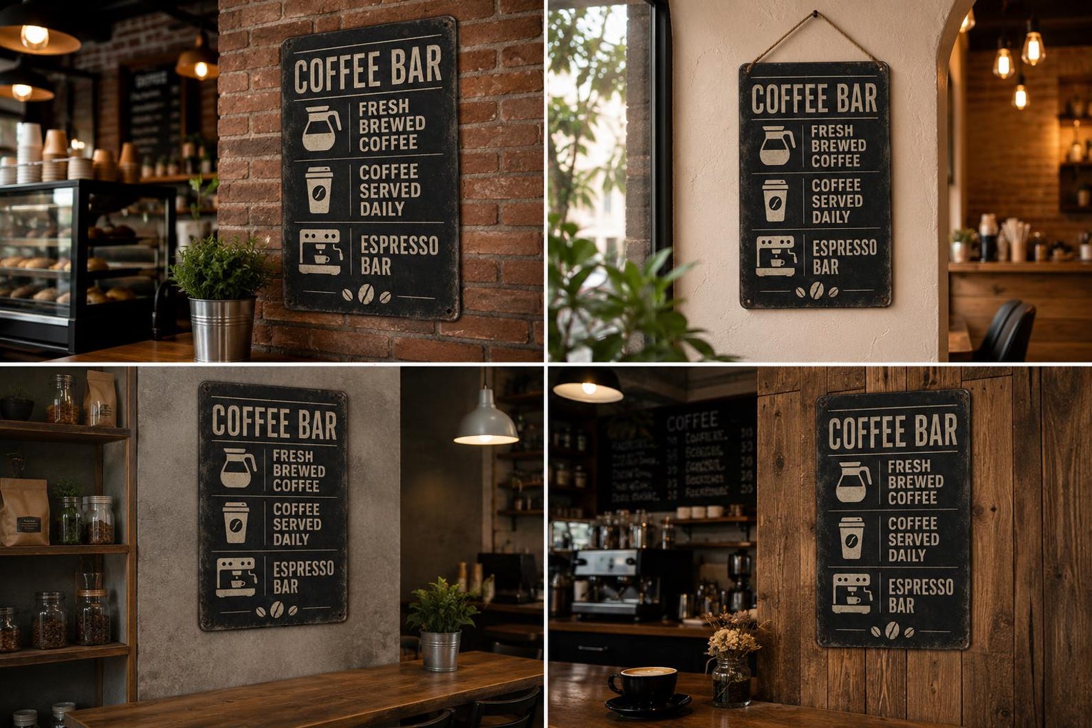 Industrial Coffee Bar Sign, Vintage Espresso Station Metal Decor, Cafe Kitchen Wall Art