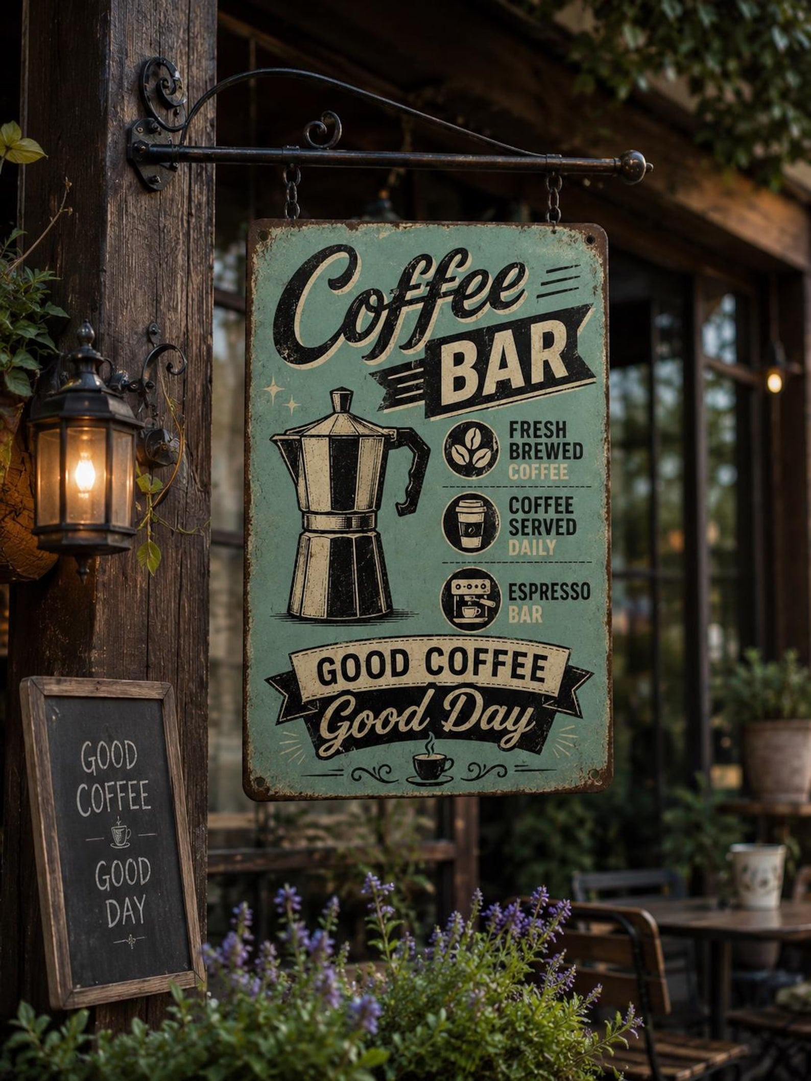 Retro Moka Pot Coffee Bar Sign, Vintage Mid Century Cafe Wall Art
