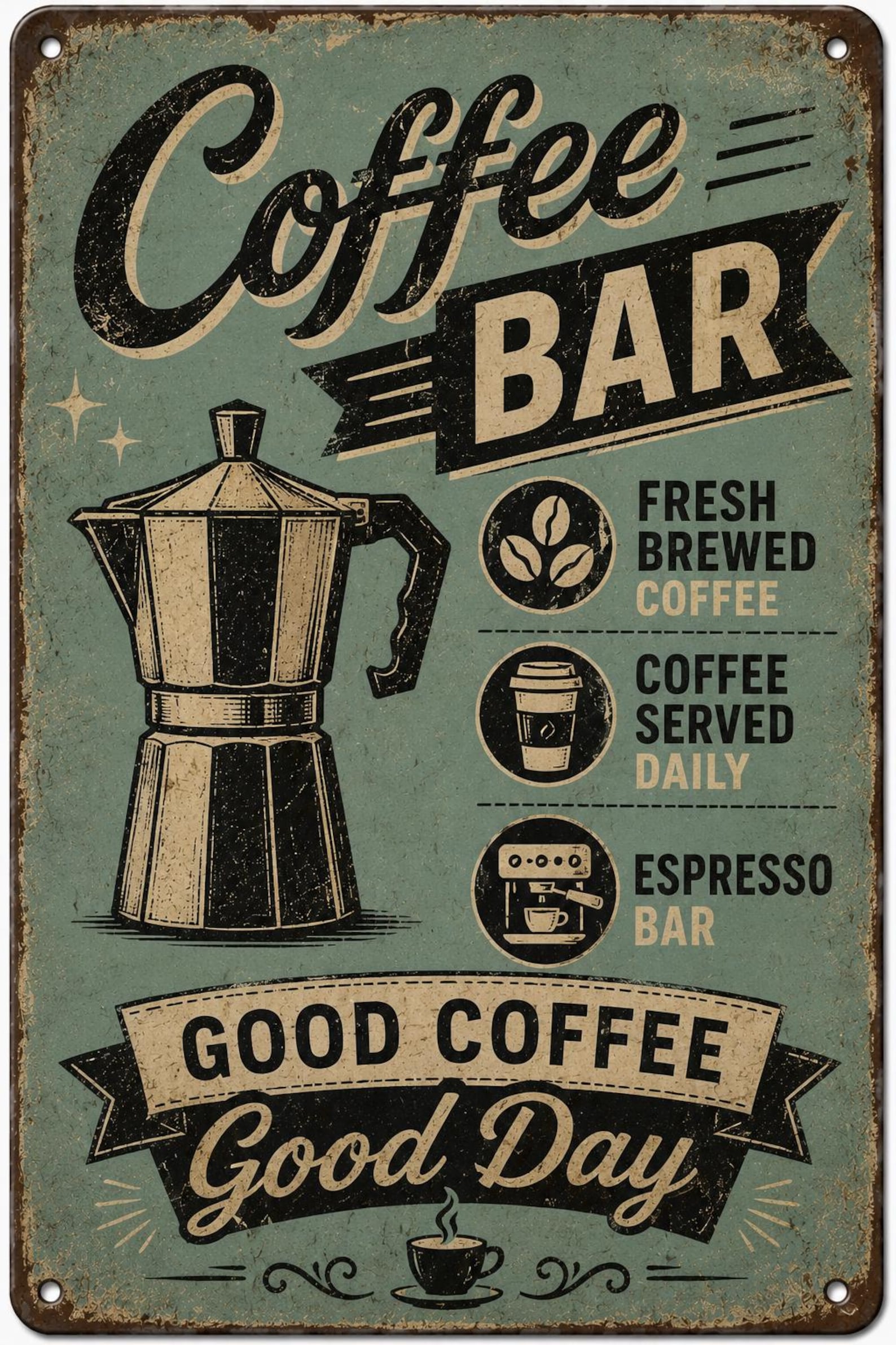Retro Moka Pot Coffee Bar Sign, Vintage Mid Century Cafe Wall Art