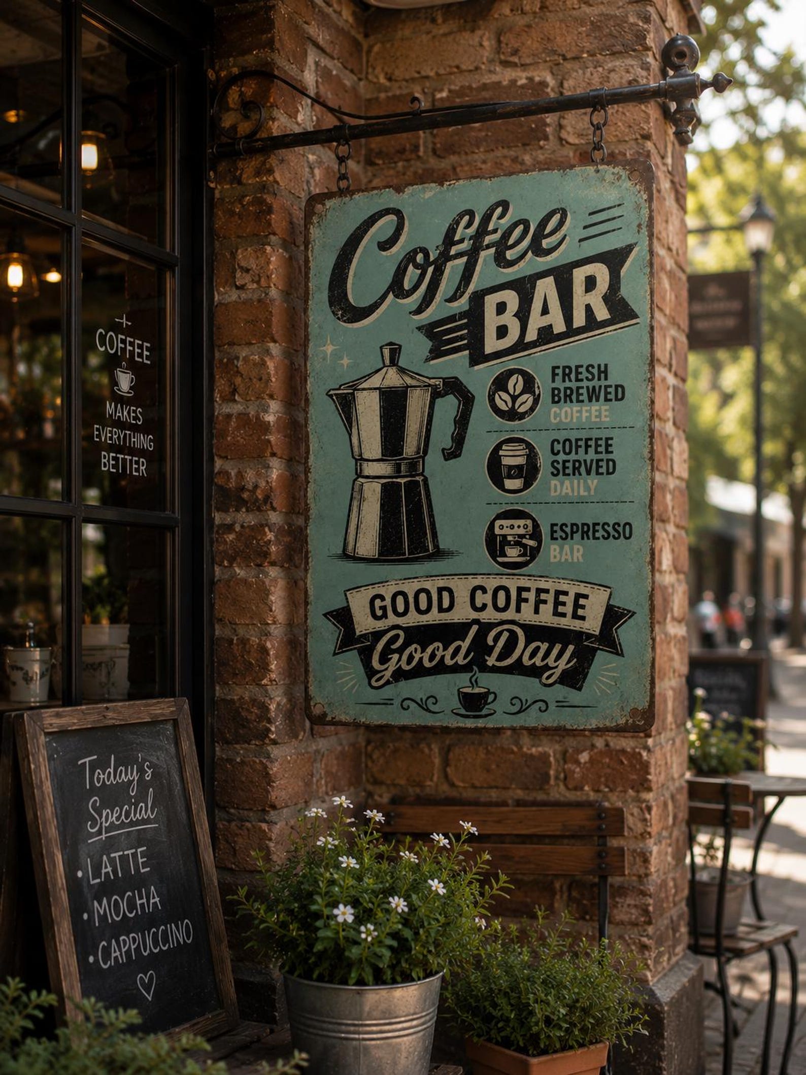Retro Moka Pot Coffee Bar Sign, Vintage Mid Century Cafe Wall Art