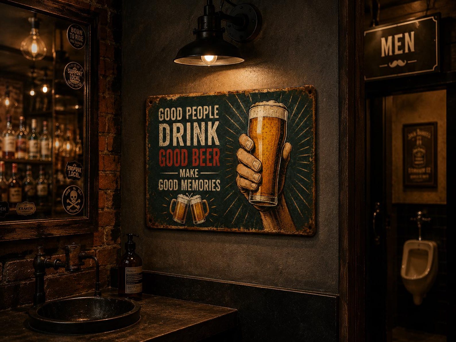 Vintage Beer Sign, Good People Drink Beer, Rustic Pub Wall Art