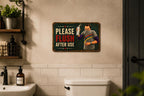 Funny Bathroom Sign, Retro Restroom Wall Decor, Please Flush After Use Metal Sign