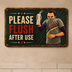 Funny Bathroom Sign, Retro Restroom Wall Decor, Please Flush After Use Metal Sign