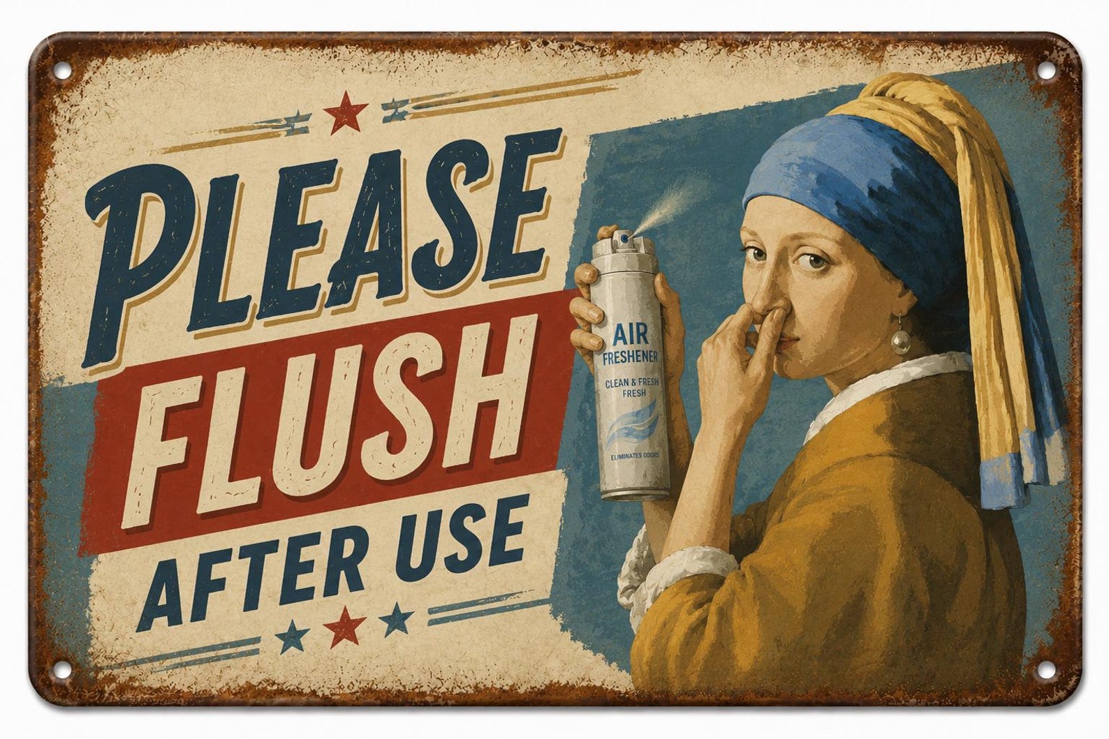 Vintage Metal Sign, Please Flush After Use, Funny Bathroom Decor