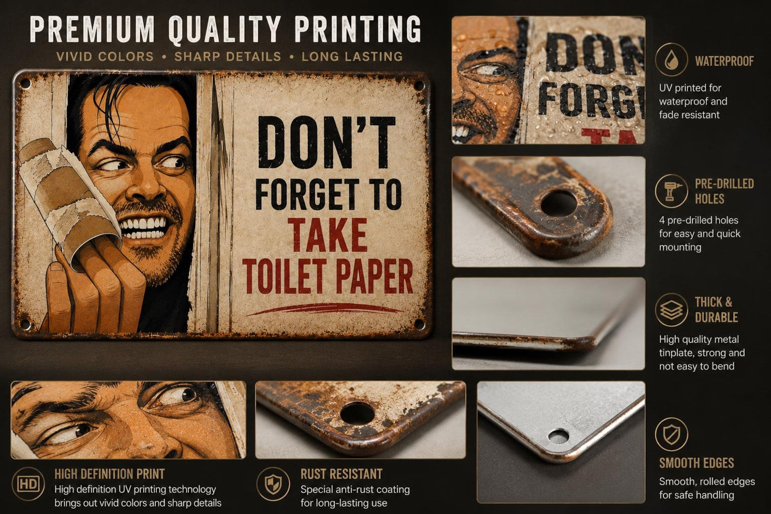 Funny Toilet Paper Metal Sign, Vintage Bathroom Humor Wall Art