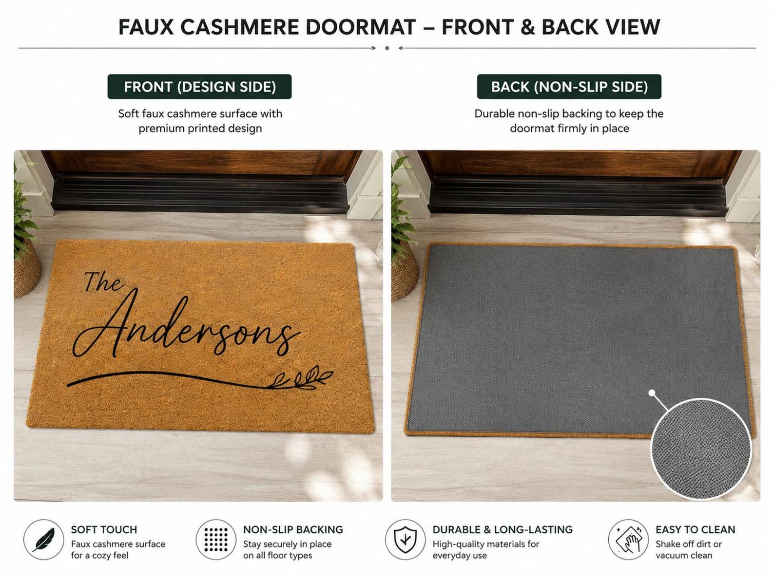 Personalized Family Doormat, Custom Script Last Name Welcome Mat, Modern Entryway Rug