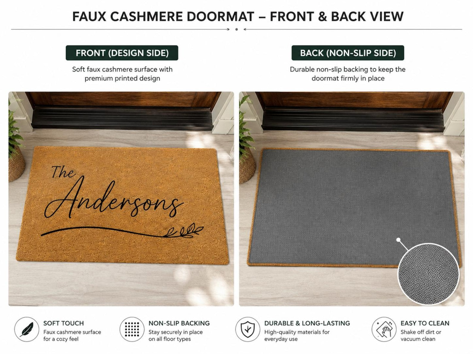 Personalized Family Doormat, Custom Script Last Name Welcome Mat, Modern Entryway Rug