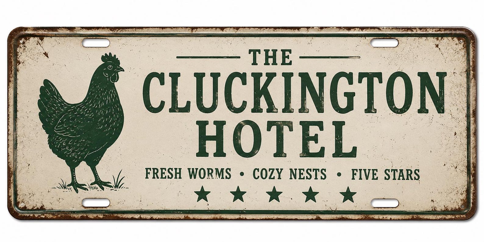 The Cluckington Hotel Metal Sign, Vintage Farmhouse Coop Decor, Chicken Lover Gift